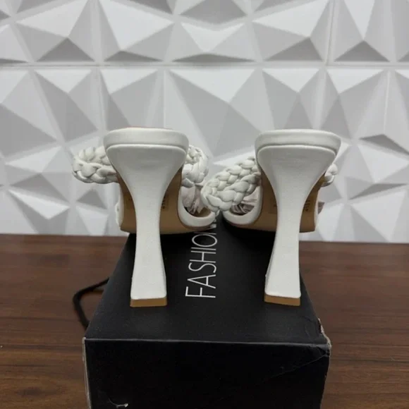 Fashion Nova White Braided Strap Heels - Picture 4 of 4